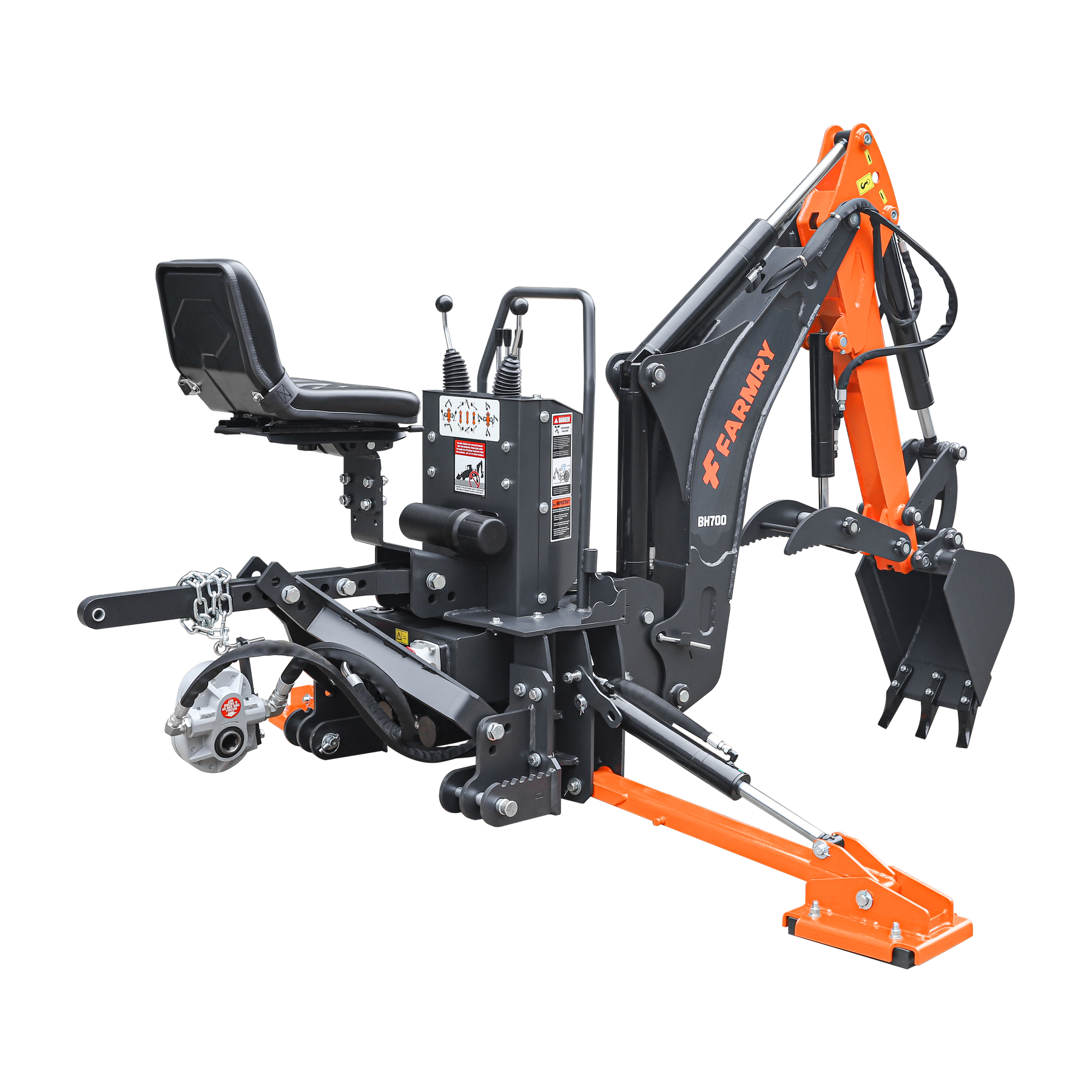 7 ' Tractor  Backhoe with Curved Boom, 12" Bucket, Hydraulic Grapple Thumb, Self-Contained Gear Pump&Hydraulic Reservoir included, for 25-45 HP, Cat 1&2 Hookup, BH700