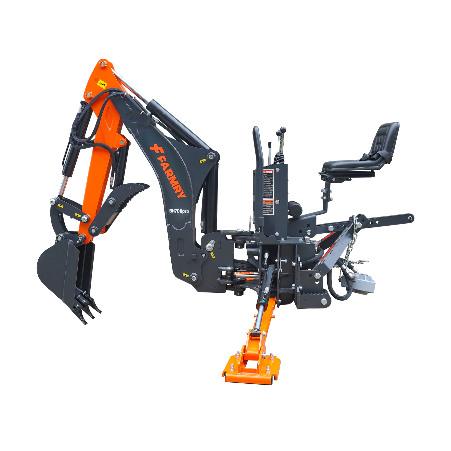 7 ' Tractor  Backhoe with Curved Boom, Italian Original WALVOIL Seven Way Hydraulic Control Valve, 12" Bucket, Hydraulic Grapple Thumb,  Self-Contained One-Piece Gear Pump&Hydraulic Reservoir included, for 25-45 HP, Cat 1&2 Hookup, BH700Pro