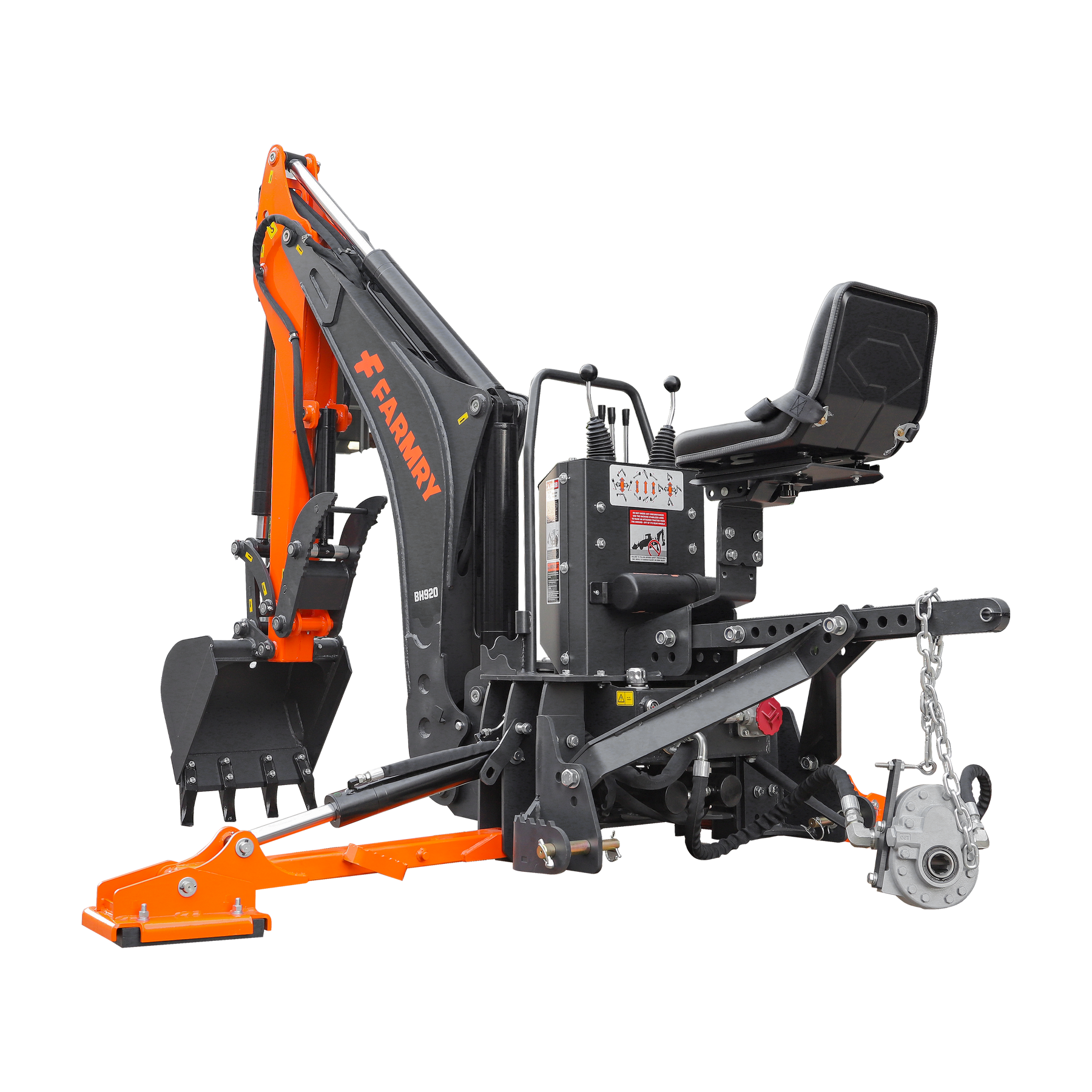 9 '2 " Tractor  Backhoe with Curved Boom, 18" Bucket, Hydraulic Grapple Thumb, Self-Contained Gear Pump&Hydraulic Reservoir included, for 45-120 HP, Cat 2 Hookup, BH920