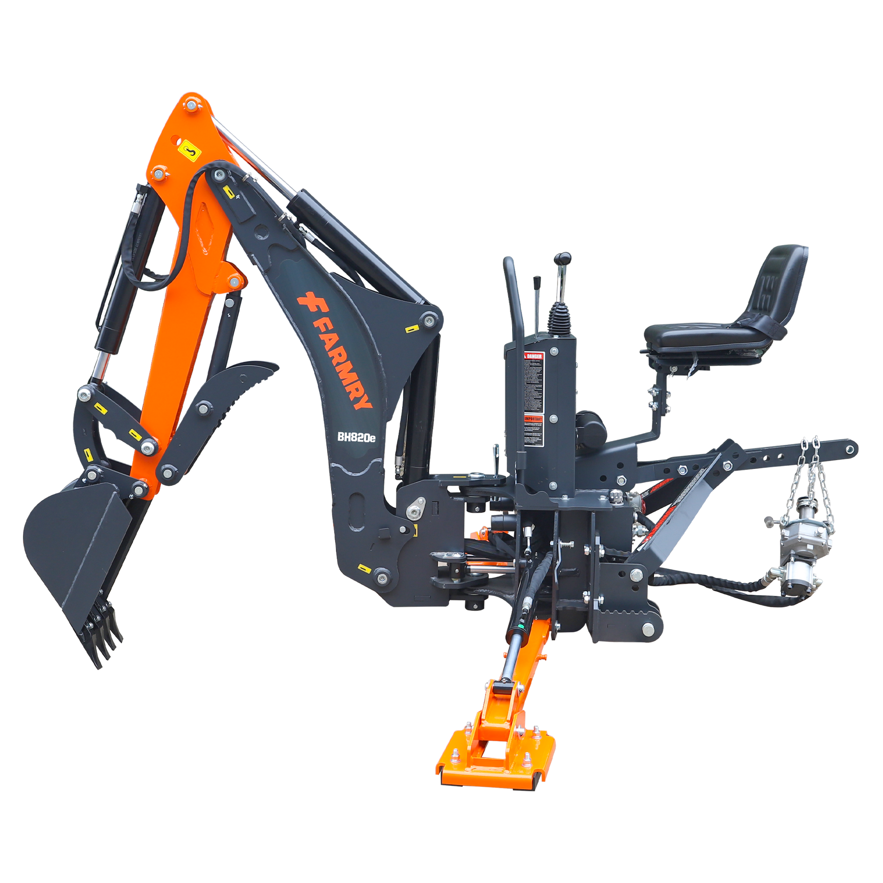 8 '2 " Tractor  Backhoe with Curved Boom, 15" Bucket, Mechanical Grapple Thumb, Self-Contained Gear Pump&Hydraulic Reservoir included, for 30-65 HP, Cat 1&2 Hookup, BH820e