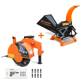 5” PTO Wood Chipper + Stump Grinder Bundle for 15–45HP Tractors | WCAP5 + SG24 Orange Combo