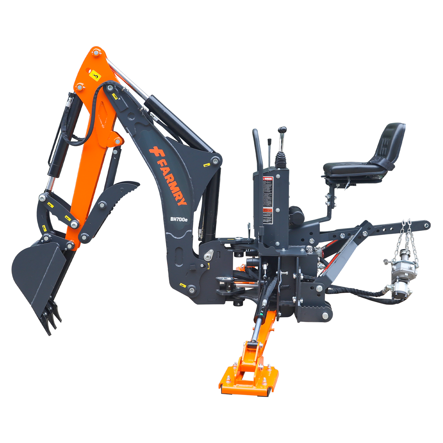 7 ' Tractor  Backhoe with Curved Boom, 12" Bucket, Mechanical Grapple Thumb, Self-Contained Gear Pump&Hydraulic Reservoir included, for 25-45 HP, Cat 1&2 Hookup, BH700e