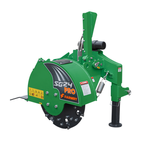 3-Point PTO Stump Grinder PRO, Two Torsion Springs, Speed Indicator, 34 Carbide Teeth, for 15-45HP Tractors, PTO Shaft Included with Slip Clutch. SG24 Pro