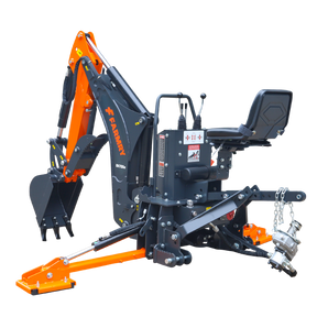 7 ' Tractor  Backhoe with Curved Boom, 12" Bucket, Mechanical Grapple Thumb, Self-Contained Gear Pump&Hydraulic Reservoir included, for 25-45 HP, Cat 1&2 Hookup, BH700e