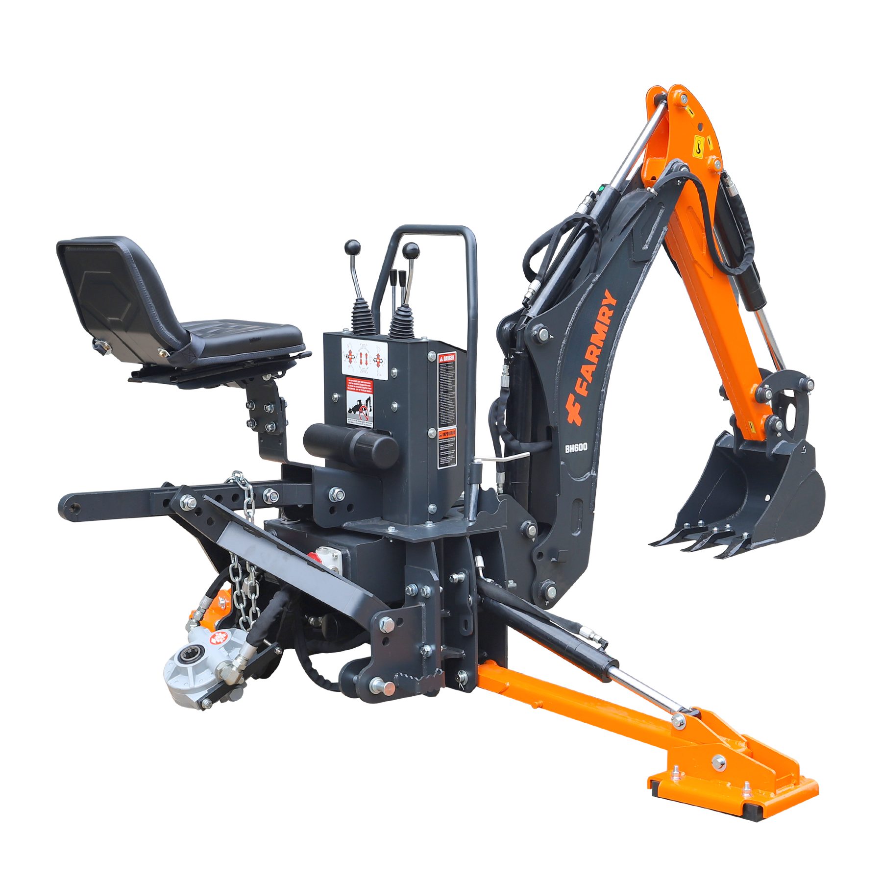 6 ' Compact Tractor Backhoe with Curved Boom, 12" Bucket, Self-Contained Gear Pump&Hydraulic Reservoir included, for 18-35 HP, Cat 1 Hookup, BH600