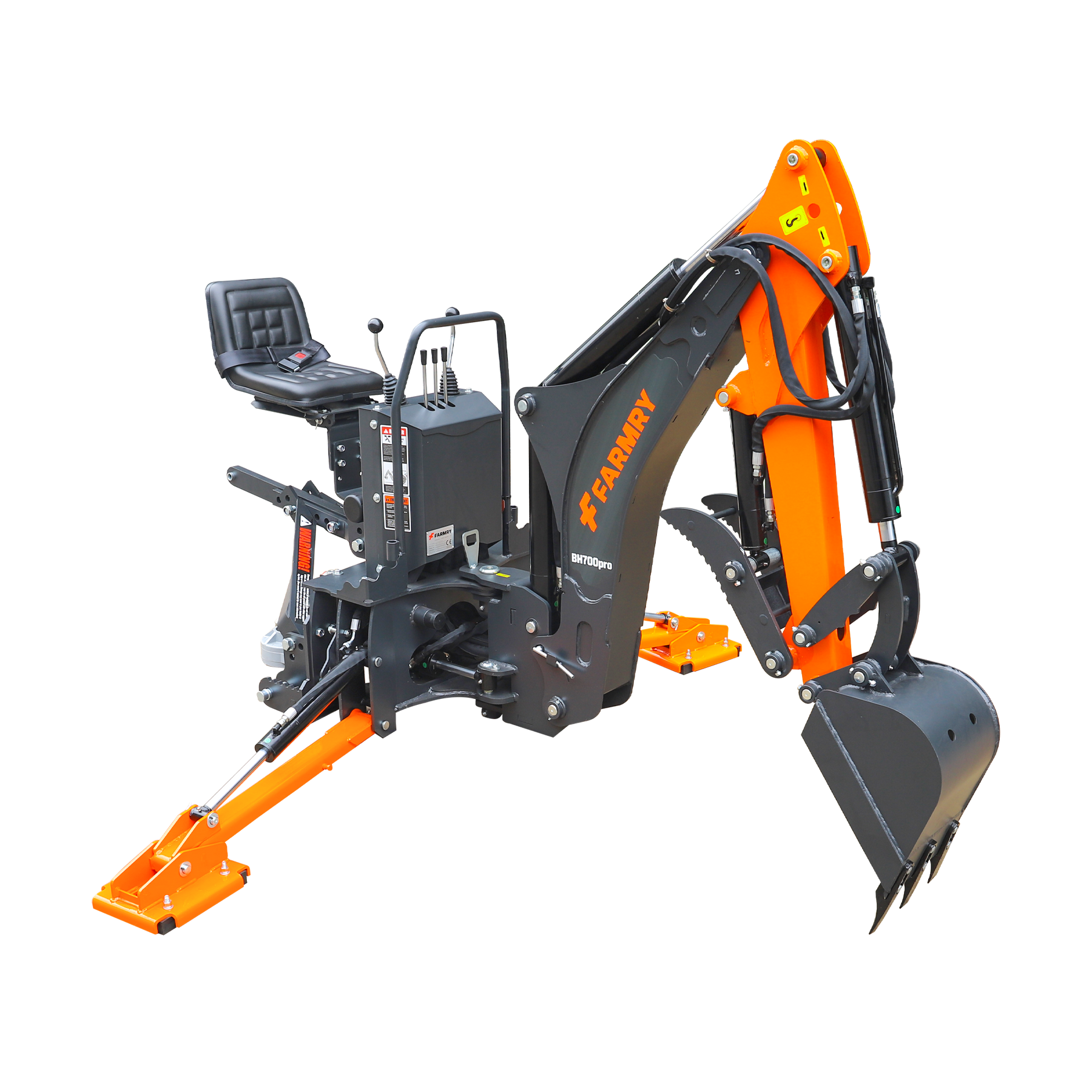 7 ' Tractor  Backhoe with Curved Boom, Italian Original WALVOIL Seven Way Hydraulic Control Valve, 12" Bucket, Hydraulic Grapple Thumb,  Self-Contained One-Piece Gear Pump&Hydraulic Reservoir included, for 25-45 HP, Cat 1&2 Hookup, BH700Pro