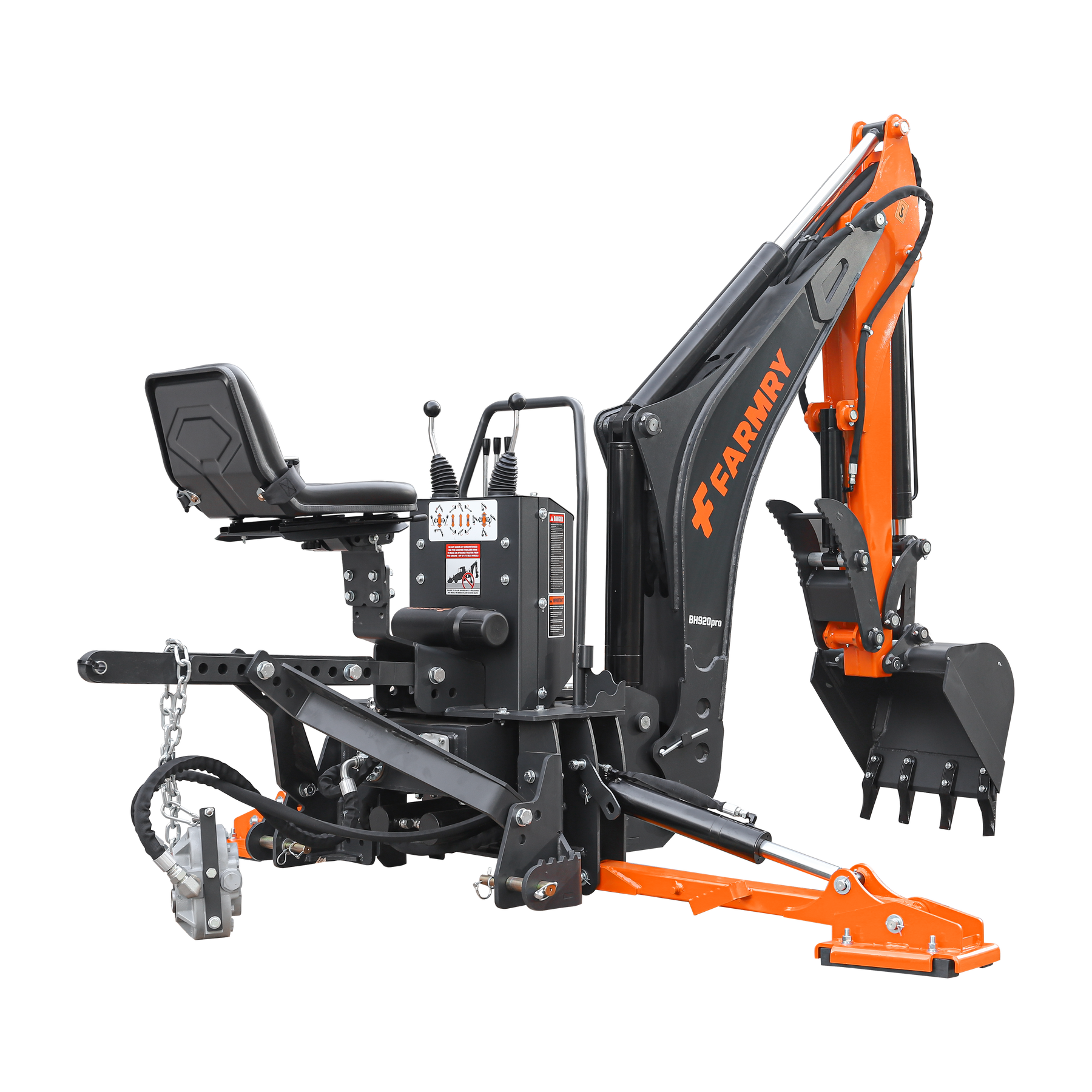 9 '2 " Tractor  Backhoe with Curved Boom, Italian Original WALVOIL Seven Way Hydraulic Control Valve, 18" Bucket, Hydraulic Grapple Thumb,  Self-Contained One-Piece Gear Pump&Hydraulic Reservoir included, for 45-120 HP, Cat 2 Hookup, BH920Pro