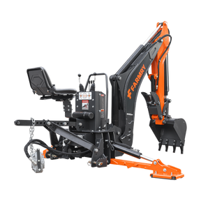 9 '2 " Tractor  Backhoe with Curved Boom, Italian Original WALVOIL Seven Way Hydraulic Control Valve, 18" Bucket, Hydraulic Grapple Thumb,  Self-Contained One-Piece Gear Pump&Hydraulic Reservoir included, for 45-120 HP, Cat 2 Hookup, BH920Pro