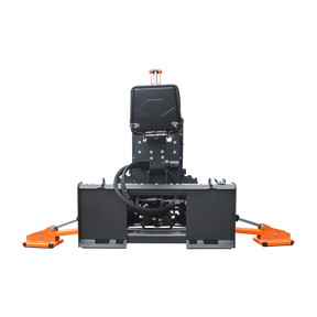 The Farmry BHS700Pro is a 7' skid steer loader backhoe with a curved boom, Italian WALVOIL seven-way hydraulic valve, 12" bucket, and hydraulic grapple thumb included, designed for 30–50 HP machines.