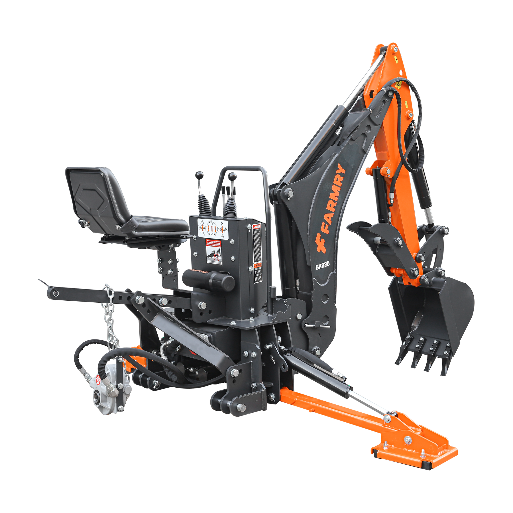 8 '2 " Tractor  Backhoe with Curved Boom, 15" Bucket, Hydraulic Grapple Thumb, Self-Contained Gear Pump&Hydraulic Reservoir included, for 30-65 HP, Cat 1&2 Hookup, BH820