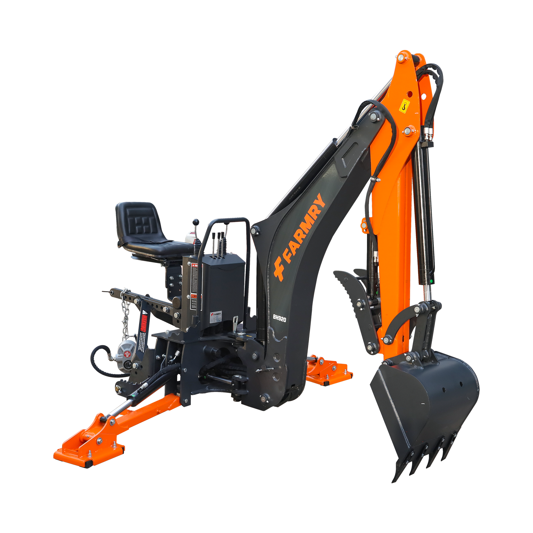 9 '2 " Tractor  Backhoe with Curved Boom, 18" Bucket, Hydraulic Grapple Thumb, Self-Contained Gear Pump&Hydraulic Reservoir included, for 45-120 HP, Cat 2 Hookup, BH920