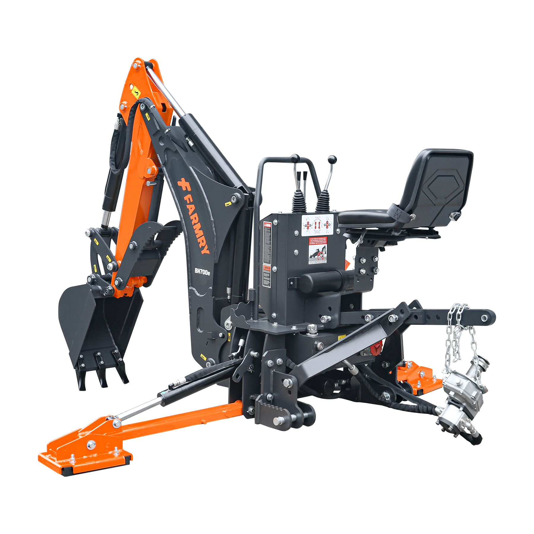 7 ' Tractor  Backhoe with Curved Boom, 12" Bucket, Mechanical Grapple Thumb, Self-Contained Gear Pump&Hydraulic Reservoir included, for 25-45 HP, Cat 1&2 Hookup, BH700e