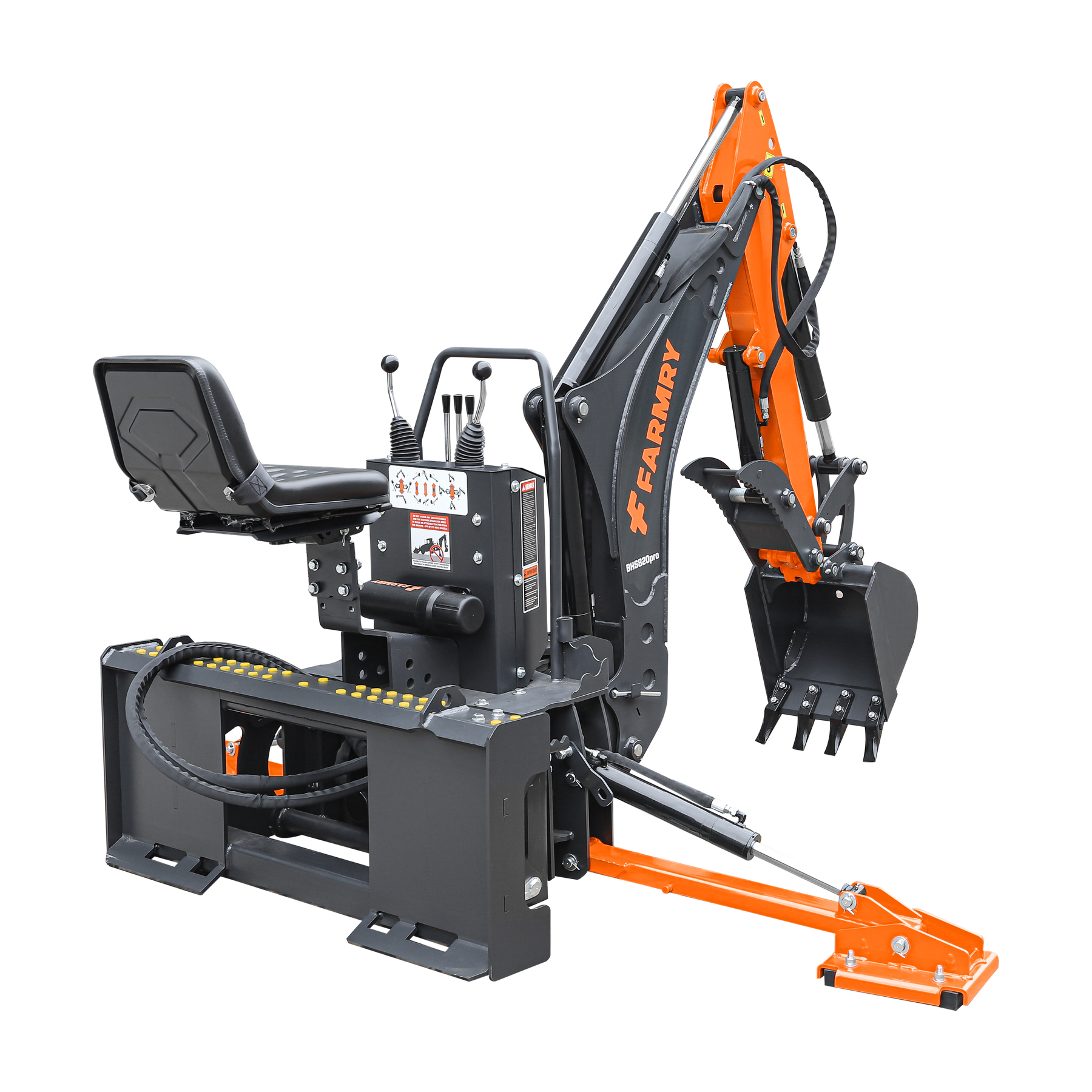 8 '2 " Skid Steer Loader  Backhoe with Curved Boom, Italian Original WALVOIL Seven Way Hydraulic Control Valve, 15" Bucket, Hydraulic Grapple Thumb included, for 30-65 HP , BHS820Pro