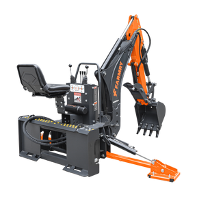 8 '2 " Skid Steer Loader  Backhoe with Curved Boom, Italian Original WALVOIL Seven Way Hydraulic Control Valve, 15" Bucket, Hydraulic Grapple Thumb included, for 30-65 HP , BHS820Pro