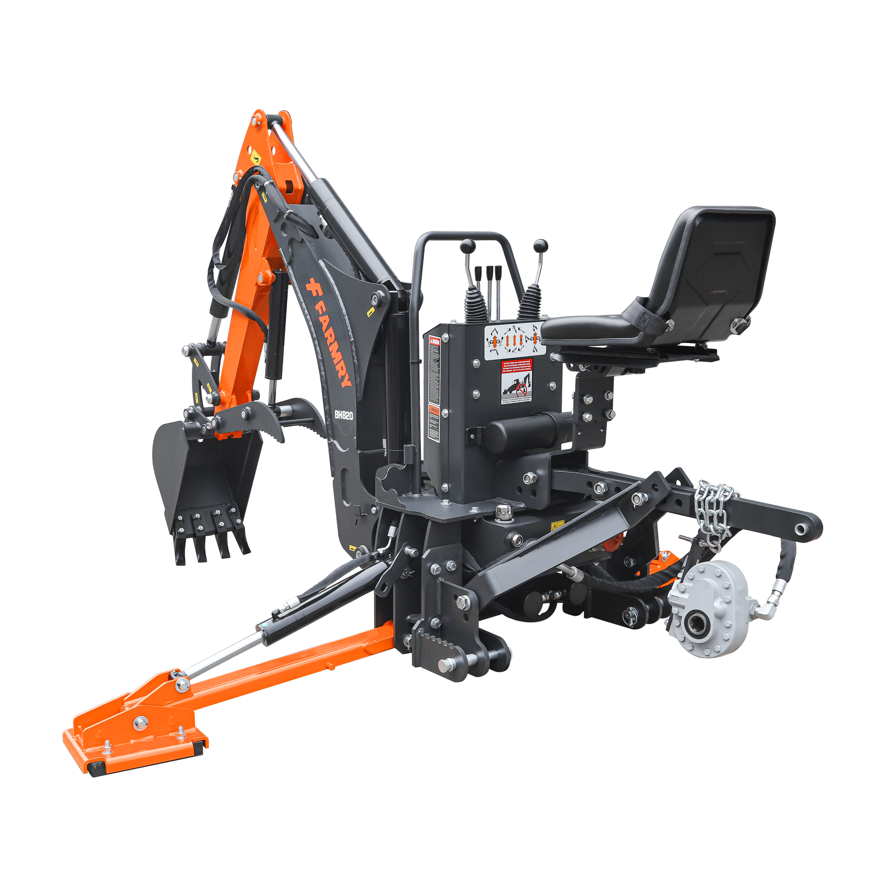 8 '2 " Tractor  Backhoe with Curved Boom, 15" Bucket, Hydraulic Grapple Thumb, Self-Contained Gear Pump&Hydraulic Reservoir included, for 30-65 HP, Cat 1&2 Hookup, BH820