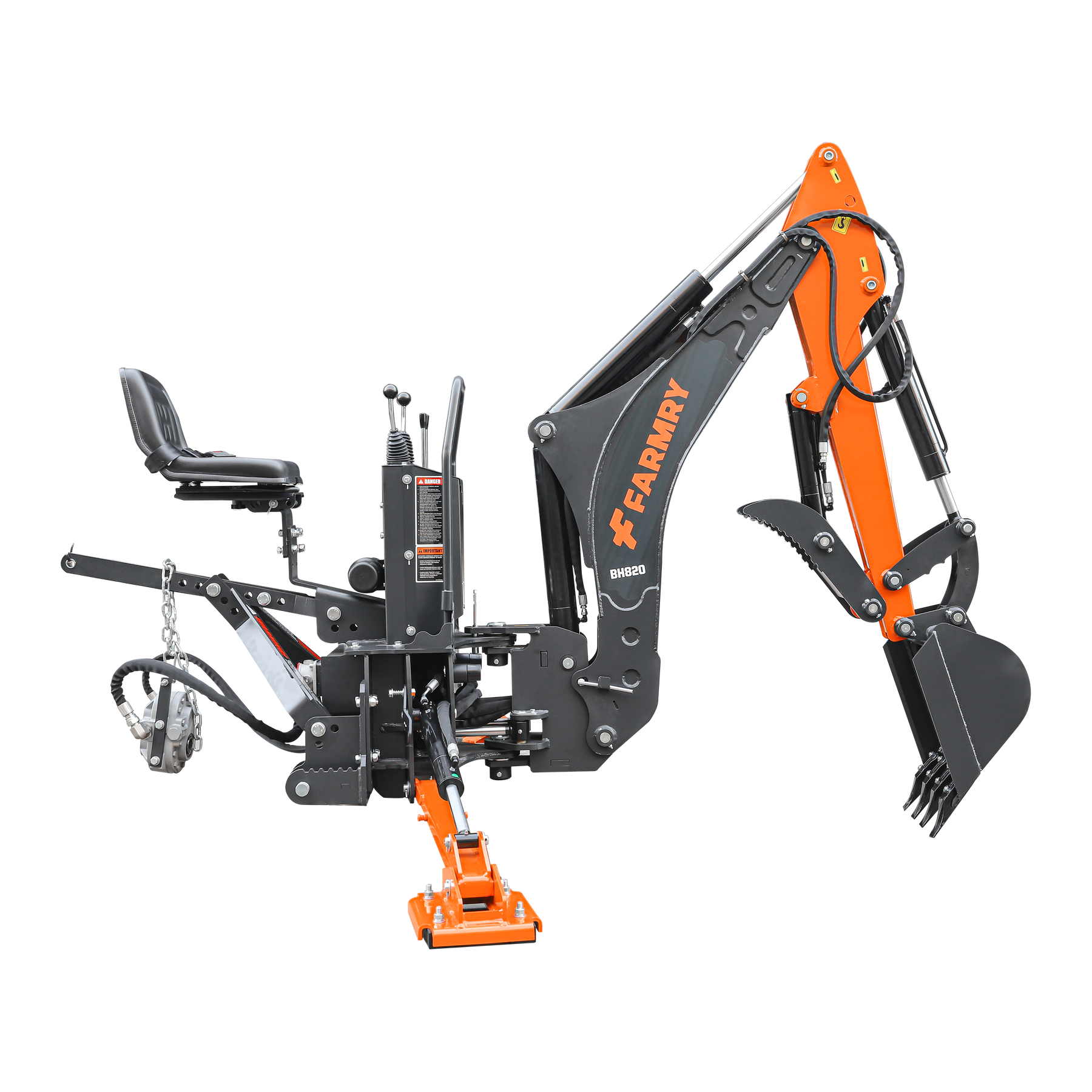 8 '2 " Tractor  Backhoe with Curved Boom, 15" Bucket, Hydraulic Grapple Thumb, Self-Contained Gear Pump&Hydraulic Reservoir included, for 30-65 HP, Cat 1&2 Hookup, BH820