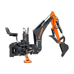 8 '2 " Skid Steer Loader  Backhoe with Curved Boom, Italian Original WALVOIL Seven Way Hydraulic Control Valve, 15" Bucket, Hydraulic Grapple Thumb included, for 30-65 HP , BHS820Pro
