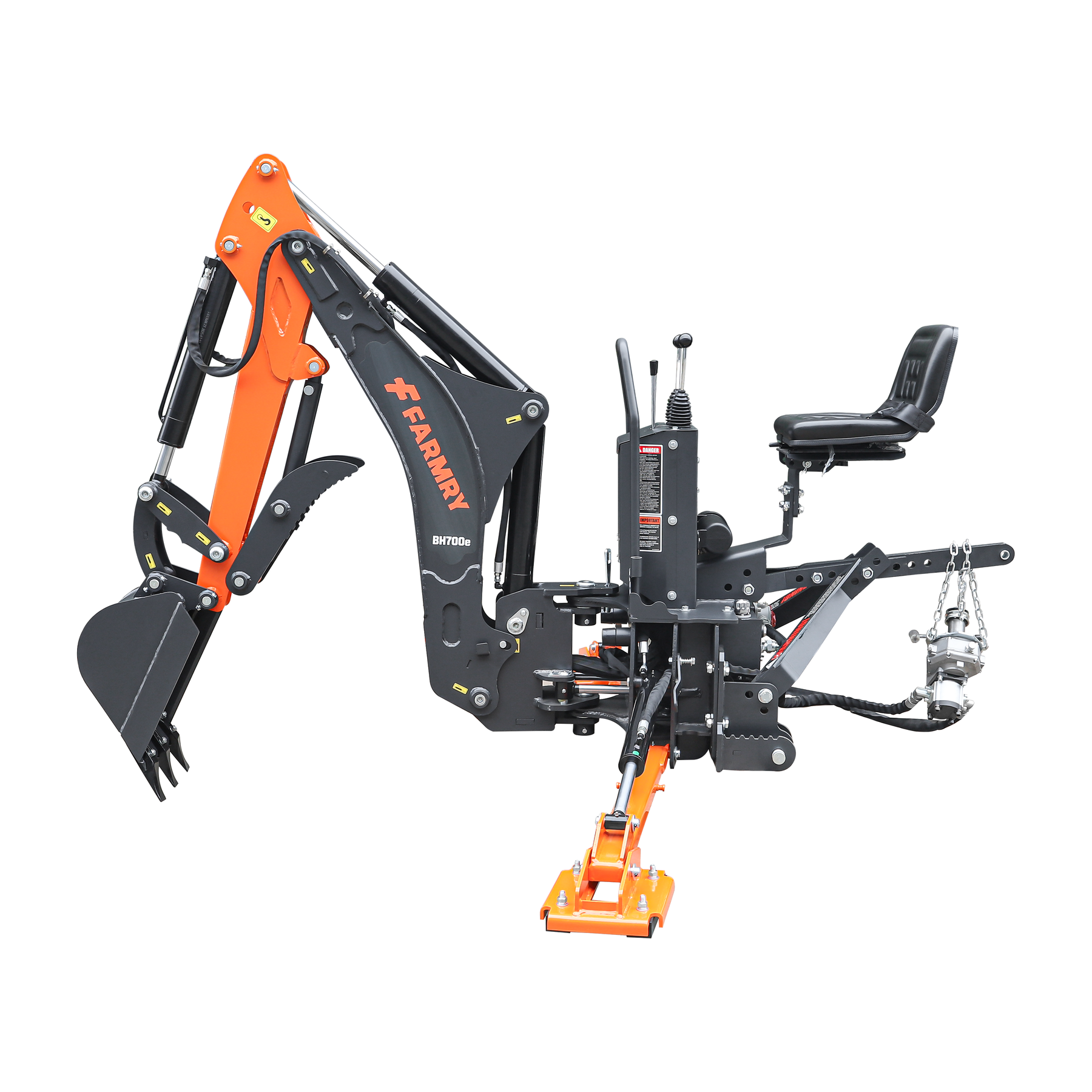 7 ' Tractor  Backhoe with Curved Boom, 12" Bucket, Mechanical Grapple Thumb, Self-Contained Gear Pump&Hydraulic Reservoir included, for 25-45 HP, Cat 1&2 Hookup, BH700e