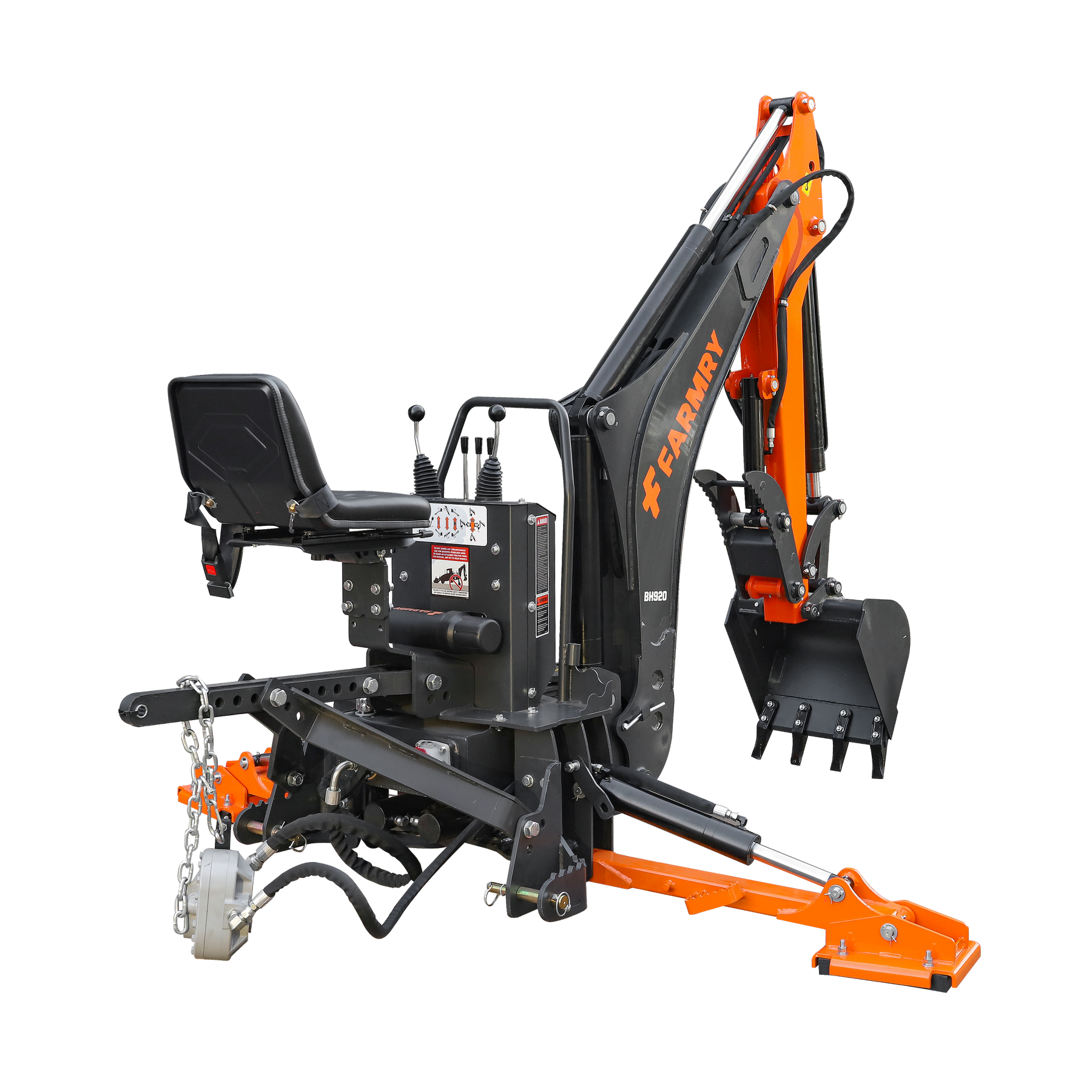 9 '2 " Tractor  Backhoe with Curved Boom, 18" Bucket, Hydraulic Grapple Thumb, Self-Contained Gear Pump&Hydraulic Reservoir included, for 45-120 HP, Cat 2 Hookup, BH920