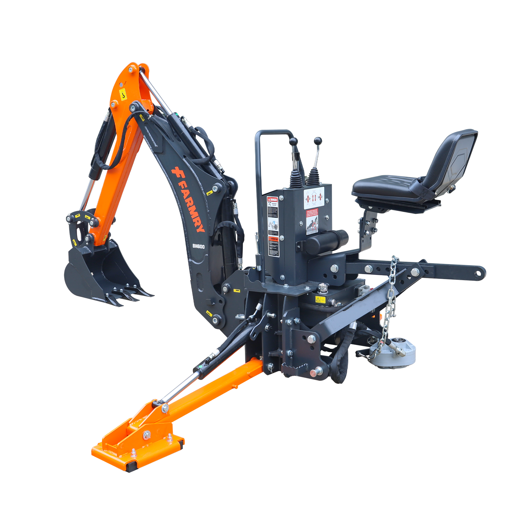 6 ' Compact Tractor Backhoe with Curved Boom, 12" Bucket, Self-Contained Gear Pump&Hydraulic Reservoir included, for 18-35 HP, Cat 1 Hookup, BH600