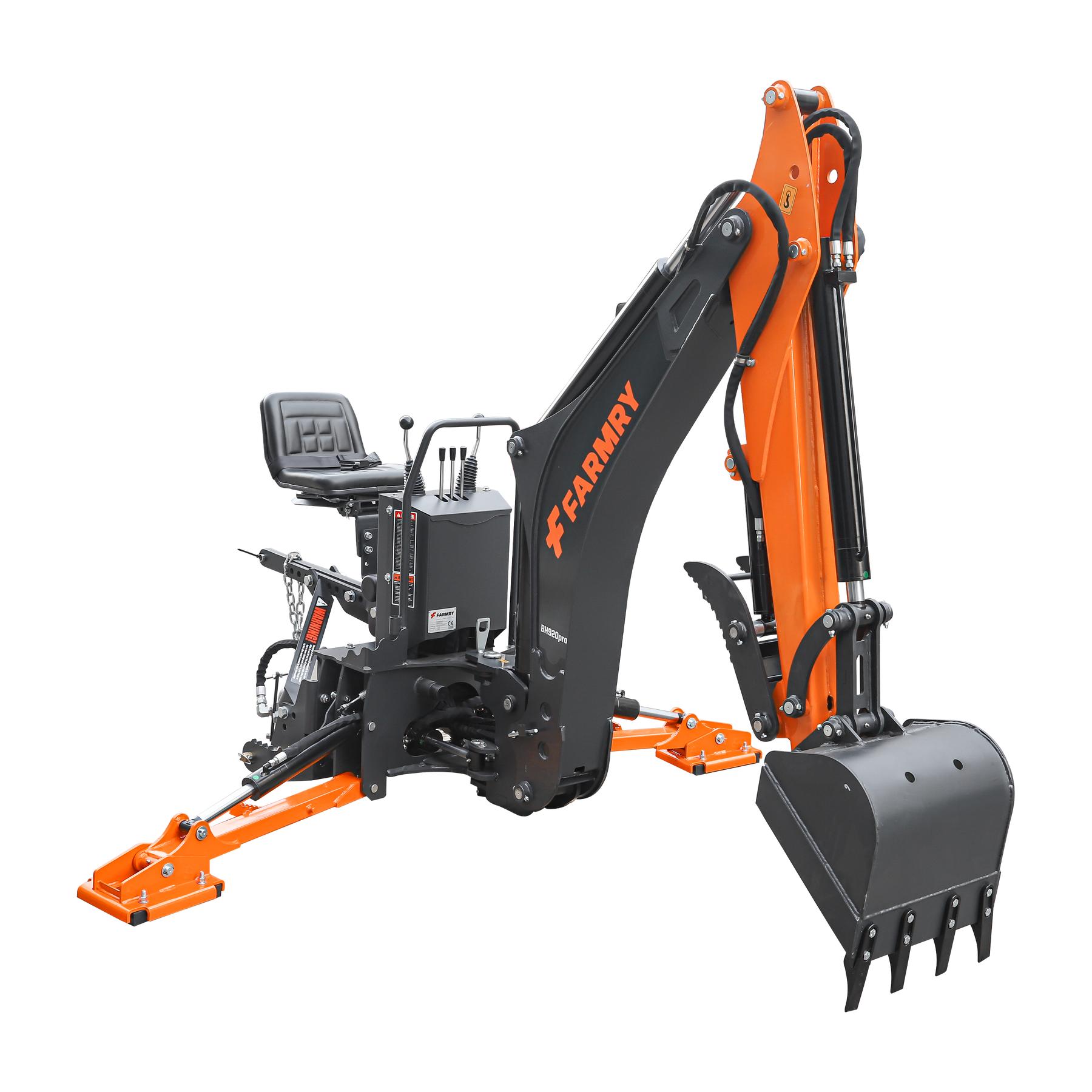 9 '2 " Tractor  Backhoe with Curved Boom, Italian Original WALVOIL Seven Way Hydraulic Control Valve, 18" Bucket, Hydraulic Grapple Thumb,  Self-Contained One-Piece Gear Pump&Hydraulic Reservoir included, for 45-120 HP, Cat 2 Hookup, BH920Pro