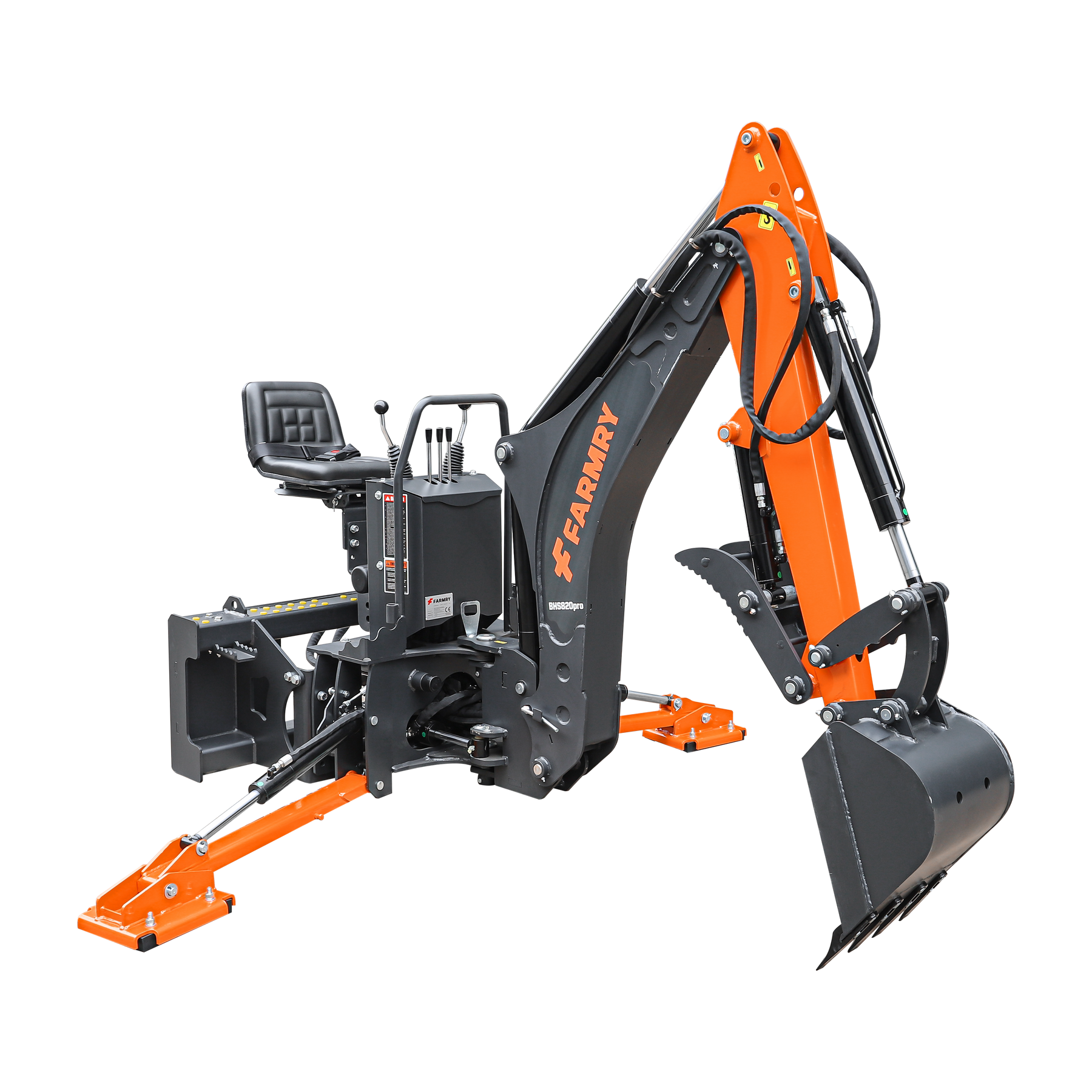 8 '2 " Skid Steer Loader  Backhoe with Curved Boom, Italian Original WALVOIL Seven Way Hydraulic Control Valve, 15" Bucket, Hydraulic Grapple Thumb included, for 30-65 HP , BHS820Pro