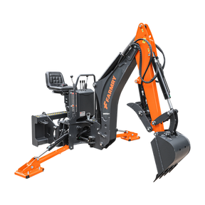 8 '2 " Skid Steer Loader  Backhoe with Curved Boom, Italian Original WALVOIL Seven Way Hydraulic Control Valve, 15" Bucket, Hydraulic Grapple Thumb included, for 30-65 HP , BHS820Pro