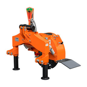 The Farmry 3-Point PTO Stump Grinder PRO (SG24 Pro) features two torsion springs, a speed indicator, 34 carbide teeth, and a PTO shaft with slip clutch. Compatible with 15-45HP tractors, it's designed for efficient stump removal.