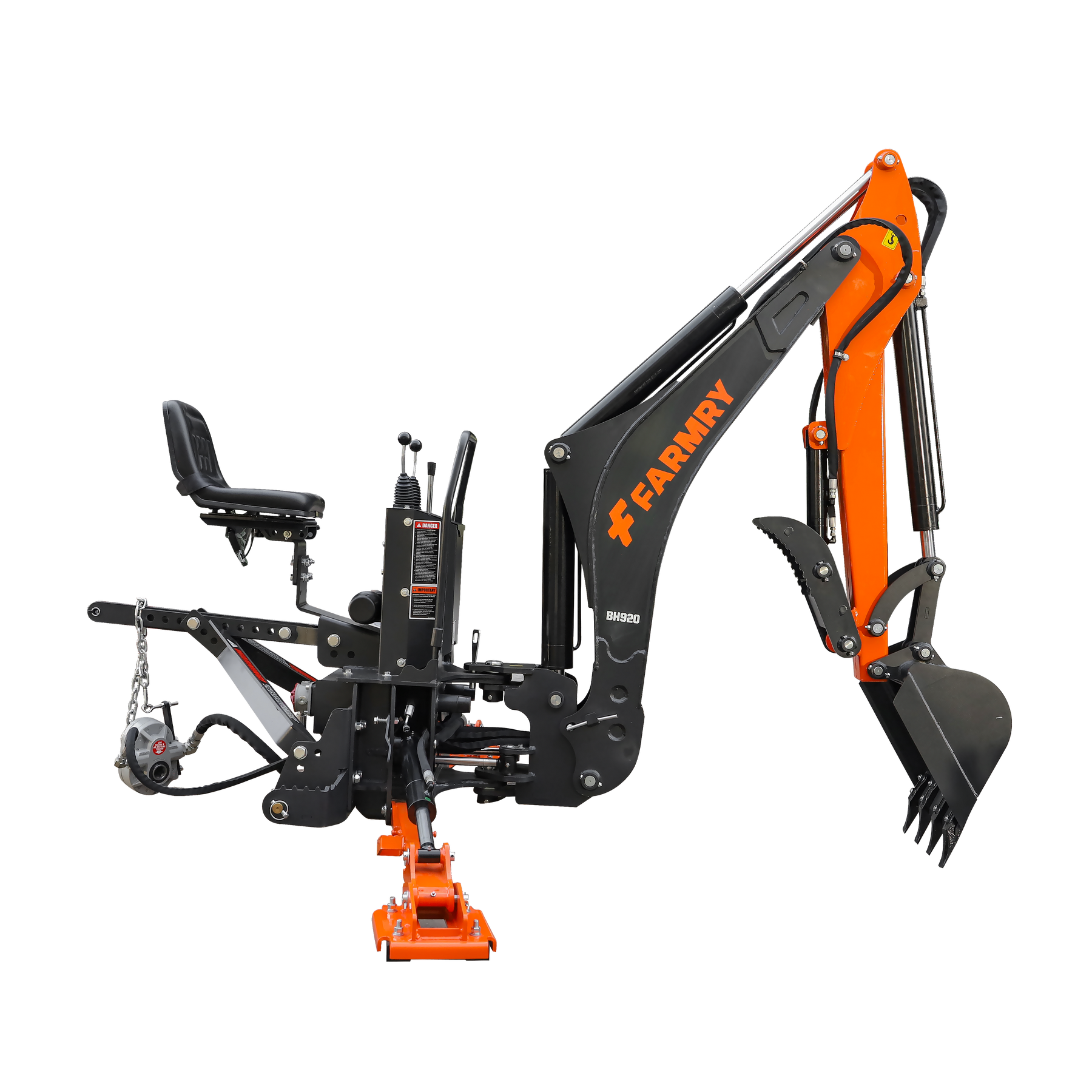 9 '2 " Tractor  Backhoe with Curved Boom, 18" Bucket, Hydraulic Grapple Thumb, Self-Contained Gear Pump&Hydraulic Reservoir included, for 45-120 HP, Cat 2 Hookup, BH920