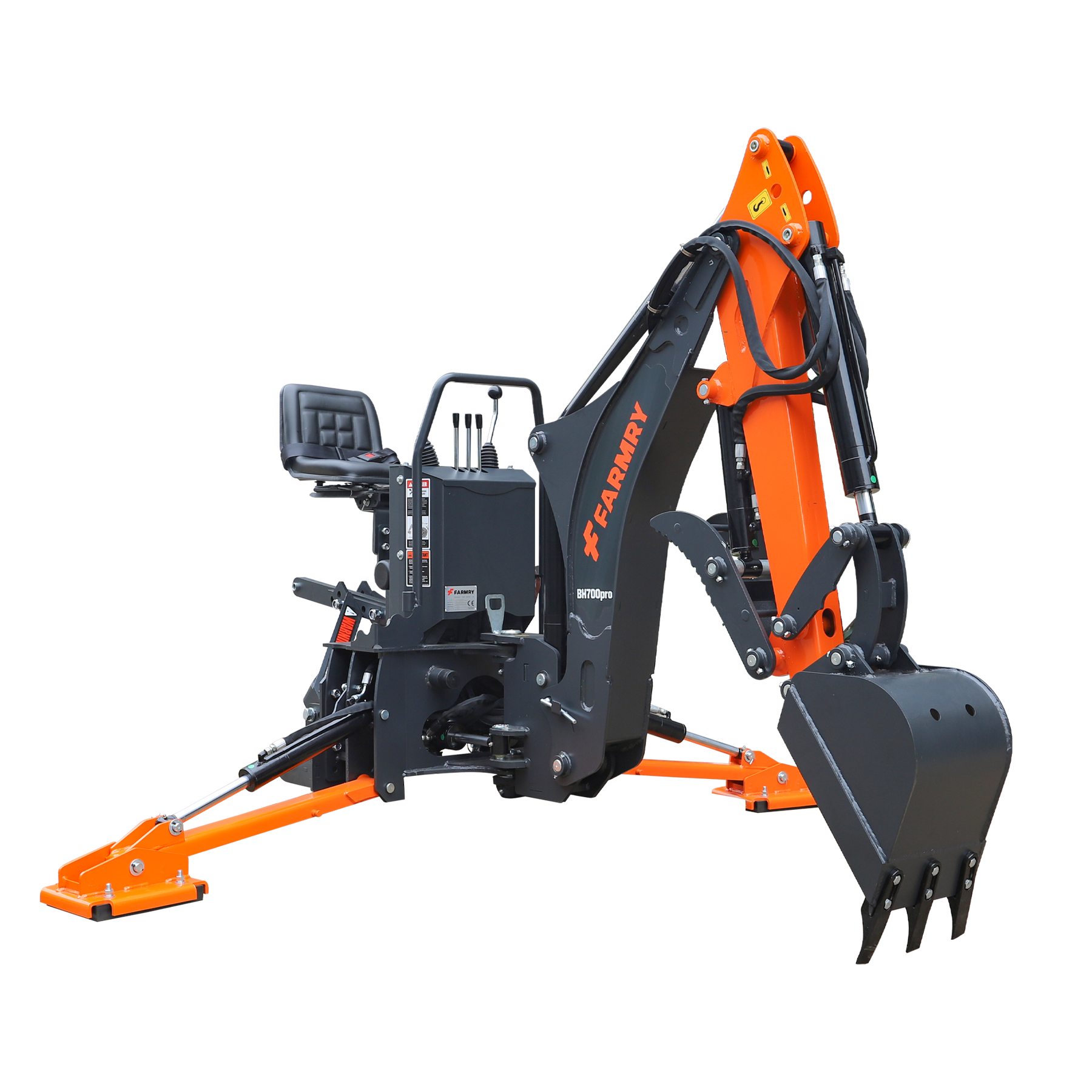 7 ' Tractor  Backhoe with Curved Boom, Italian Original WALVOIL Seven Way Hydraulic Control Valve, 12" Bucket, Hydraulic Grapple Thumb,  Self-Contained One-Piece Gear Pump&Hydraulic Reservoir included, for 25-45 HP, Cat 1&2 Hookup, BH700Pro
