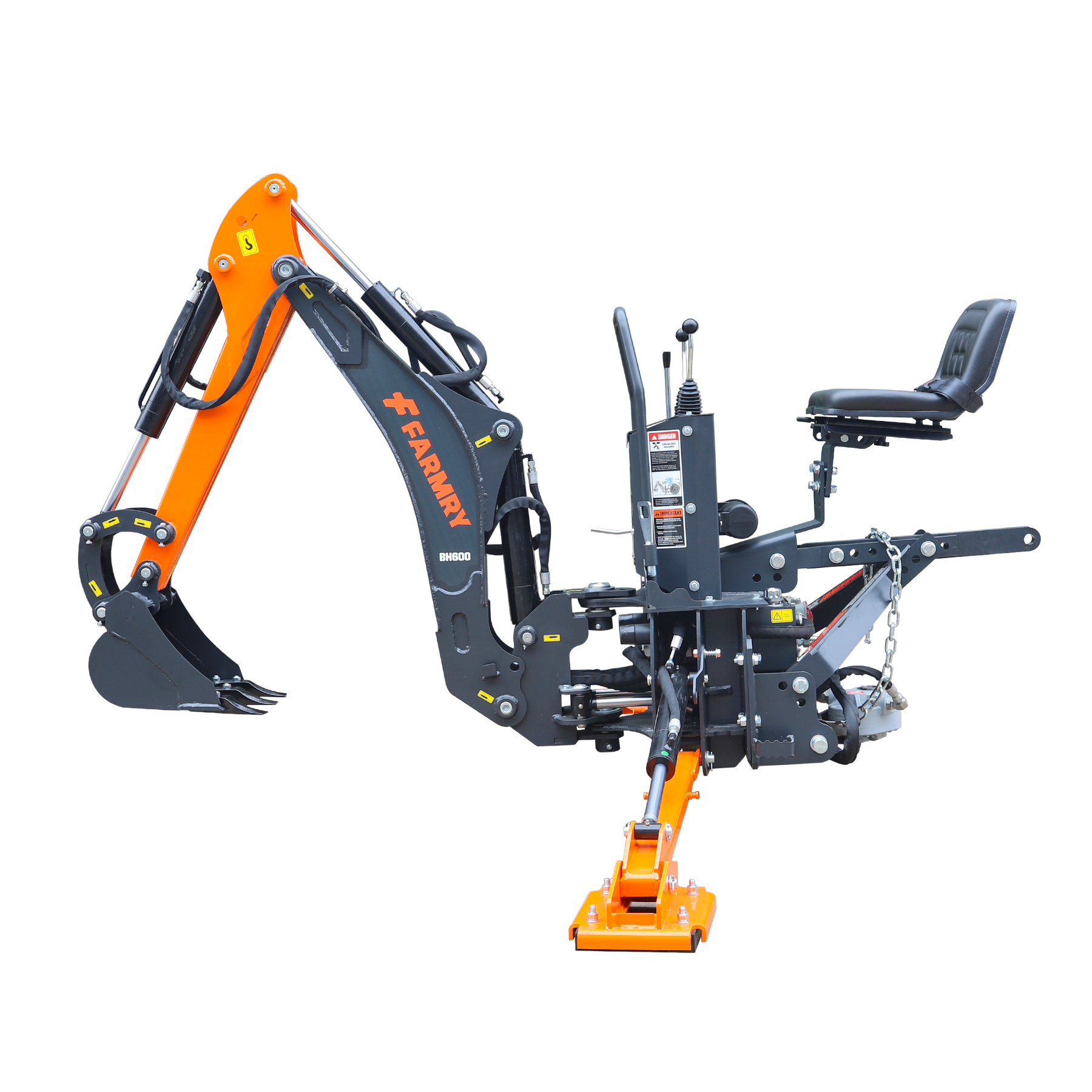 6 ' Compact Tractor Backhoe with Curved Boom, 12" Bucket, Self-Contained Gear Pump&Hydraulic Reservoir included, for 18-35 HP, Cat 1 Hookup, BH600
