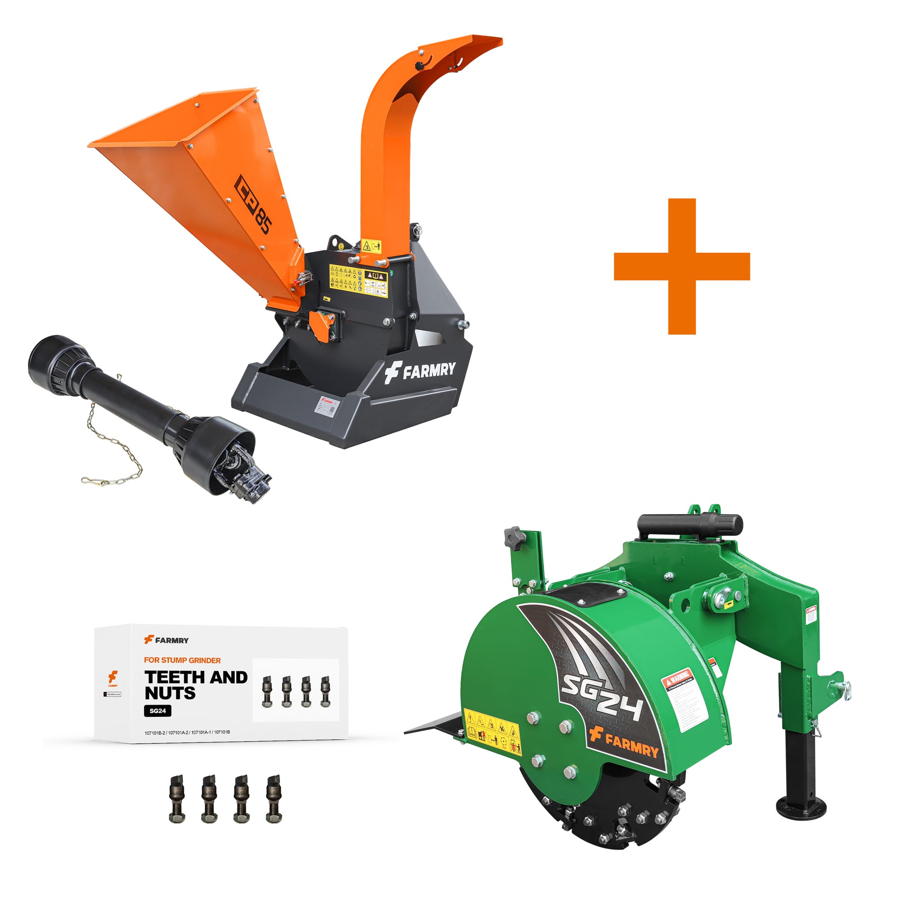 5” PTO Wood Chipper + 3-Point PTO Stump Grinder Combo for 15–45 HP Tractors (CP85 + SG24green)