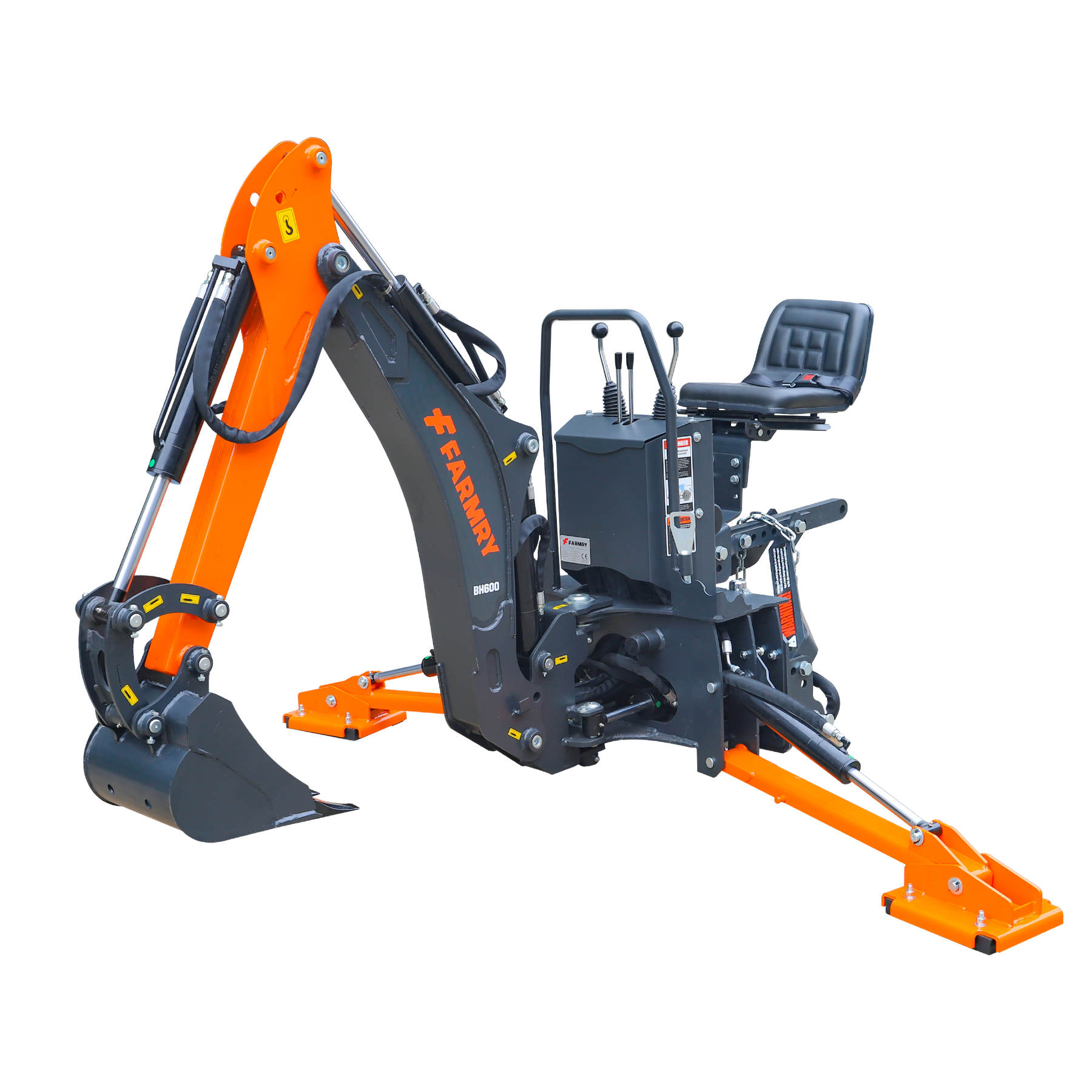 6 ' Compact Tractor Backhoe with Curved Boom, 12" Bucket, Self-Contained Gear Pump&Hydraulic Reservoir included, for 18-35 HP, Cat 1 Hookup, BH600