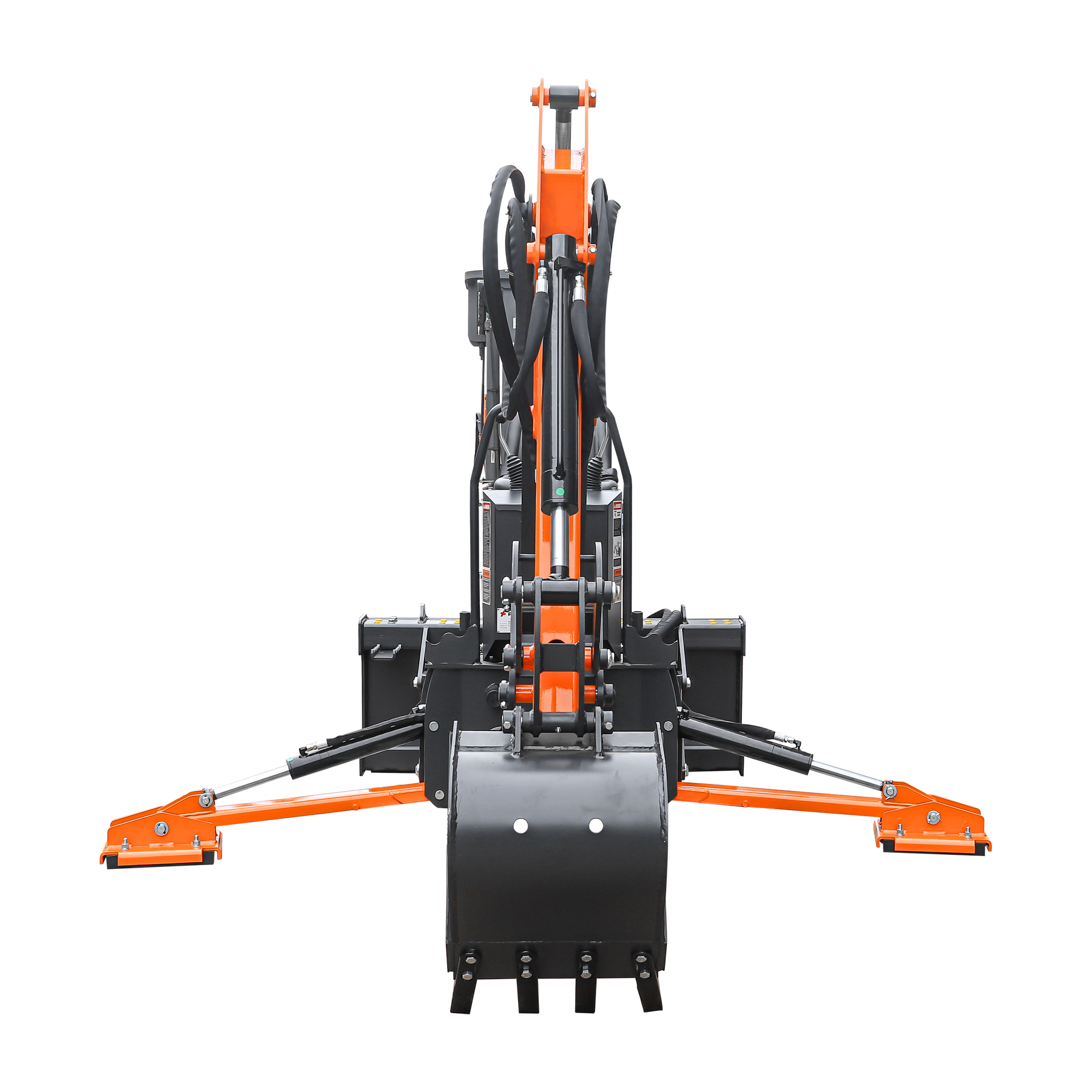 8 '2 " Skid Steer Loader  Backhoe with Curved Boom, Italian Original WALVOIL Seven Way Hydraulic Control Valve, 15" Bucket, Hydraulic Grapple Thumb included, for 30-65 HP , BHS820Pro
