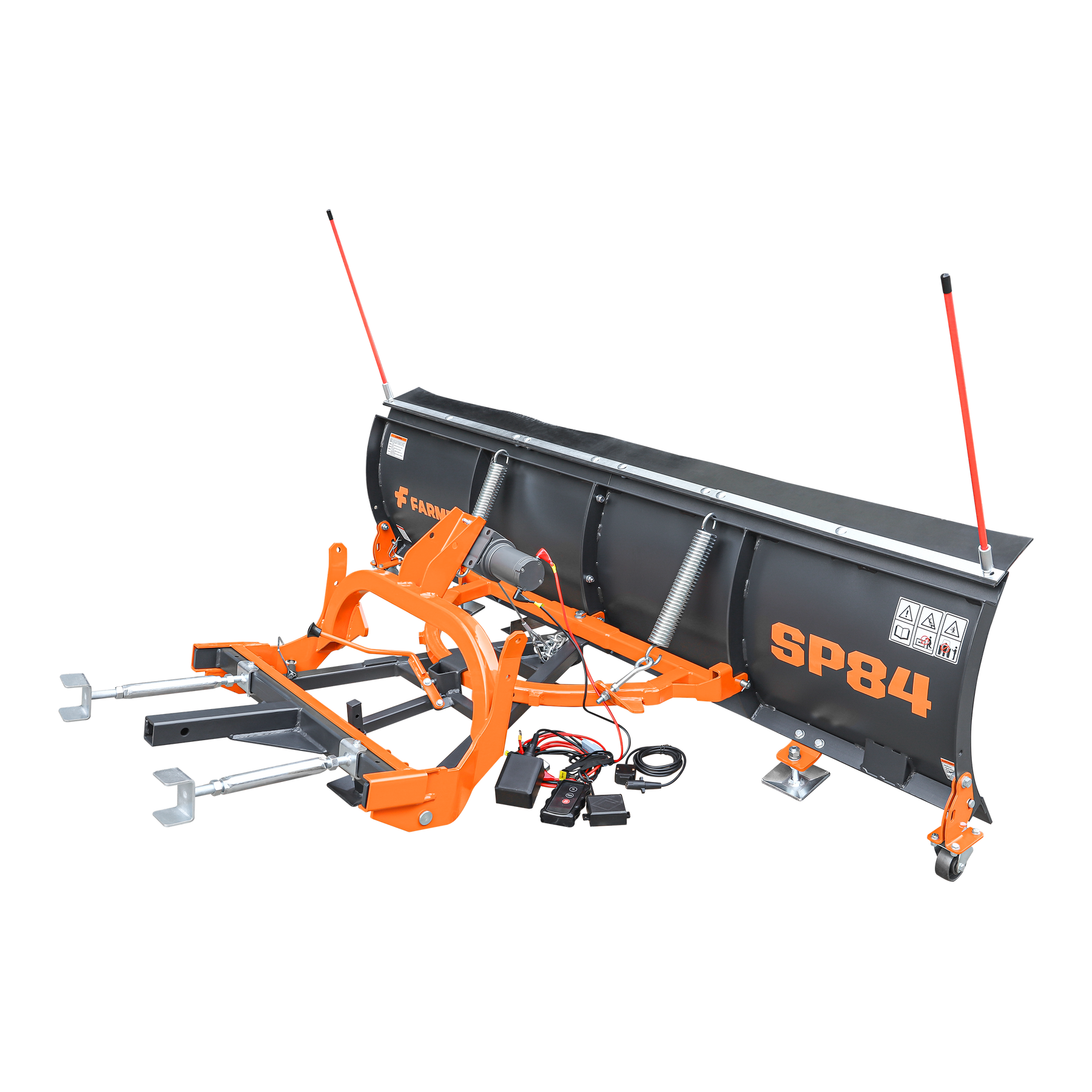 SP84 84" Truck/SUV Front Mount Snow Pusher, Left and Right Angle, 2" Mount Receiver, Wireless Winch Control