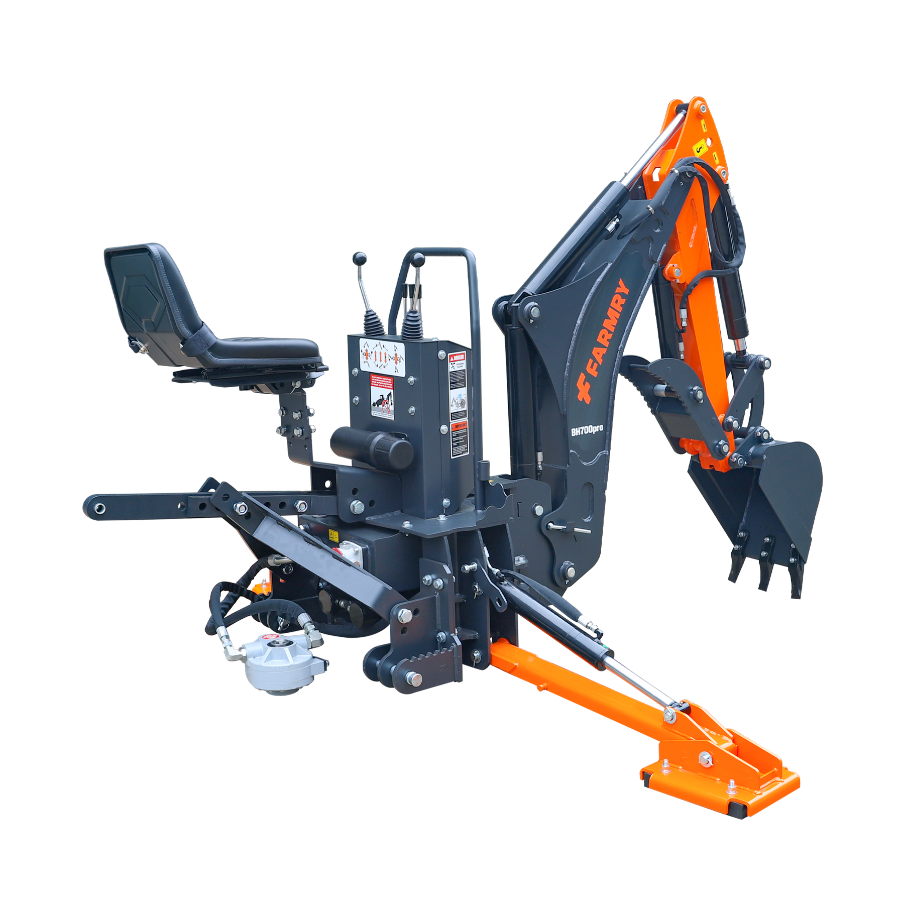 7 ' Tractor  Backhoe with Curved Boom, Italian Original WALVOIL Seven Way Hydraulic Control Valve, 12" Bucket, Hydraulic Grapple Thumb,  Self-Contained One-Piece Gear Pump&Hydraulic Reservoir included, for 25-45 HP, Cat 1&2 Hookup, BH700Pro