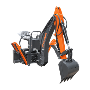 8 '2 " Skid Steer Loader  Backhoe with Curved Boom, Italian Original WALVOIL Seven Way Hydraulic Control Valve, 15" Bucket, Hydraulic Grapple Thumb included, for 30-65 HP , BHS820Pro