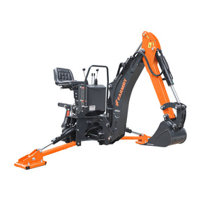 6 ' Compact Tractor Backhoe with Curved Boom, 12" Bucket, Taiwan Original Six Way Hydraulic Control Valve， Self-Contained One-Piece Gear Pump&Hydraulic Reservoir included, for 18-35 HP, Cat 1 Hookup, BH600Pro