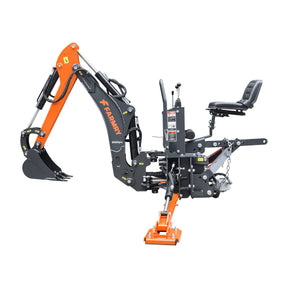 6 ' Compact Tractor Backhoe with Curved Boom, 12" Bucket, Taiwan Original Six Way Hydraulic Control Valve， Self-Contained One-Piece Gear Pump&Hydraulic Reservoir included, for 18-35 HP, Cat 1 Hookup, BH600Pro