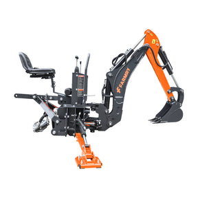 6 ' Compact Tractor Backhoe with Curved Boom, 12" Bucket, Taiwan Original Six Way Hydraulic Control Valve， Self-Contained One-Piece Gear Pump&Hydraulic Reservoir included, for 18-35 HP, Cat 1 Hookup, BH600Pro