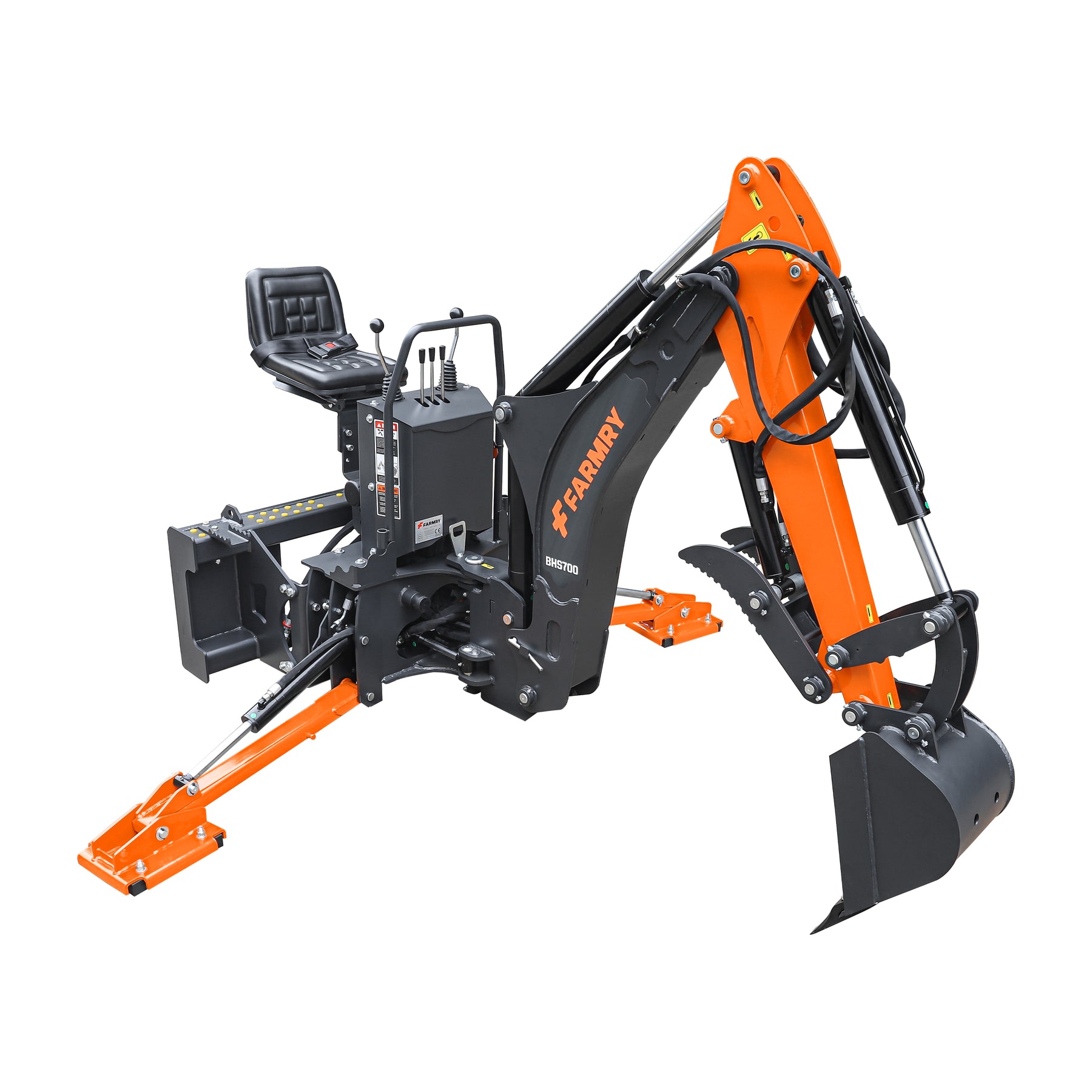 7 ' Skid Steer Loader Backhoe with Curved Boom, 12" Bucket, Hydraulic Grapple Thumb  included, for 30-60 HP , BHS700