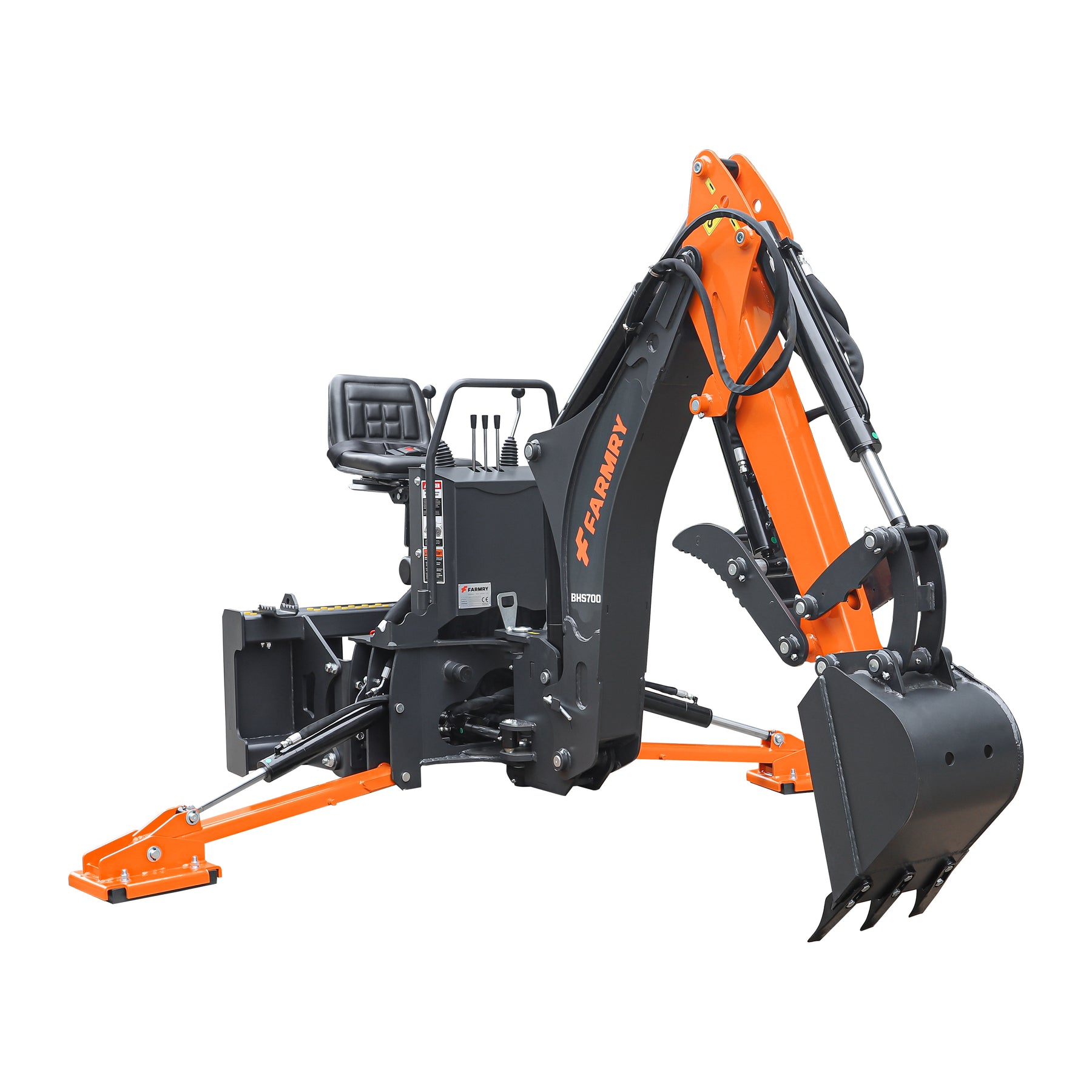 7 ' Skid Steer Loader Backhoe with Curved Boom, 12" Bucket, Hydraulic Grapple Thumb  included, for 30-60 HP , BHS700