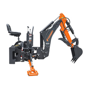 7 ' Skid Steer Loader Backhoe with Curved Boom, 12" Bucket, Hydraulic Grapple Thumb  included, for 30-60 HP , BHS700