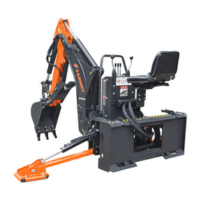 7 ' Skid Steer Loader Backhoe with Curved Boom, 12" Bucket, Hydraulic Grapple Thumb  included, for 30-60 HP , BHS700