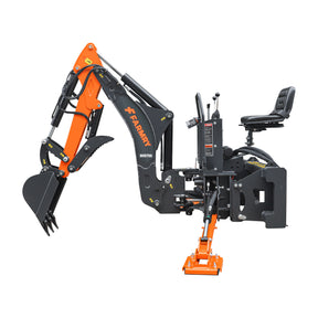7 ' Skid Steer Loader Backhoe with Curved Boom, 12" Bucket, Hydraulic Grapple Thumb  included, for 30-60 HP , BHS700