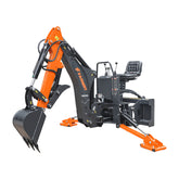 7 ' Skid Steer Loader Backhoe with Curved Boom, 12" Bucket, Hydraulic Grapple Thumb  included, for 30-60 HP , BHS700