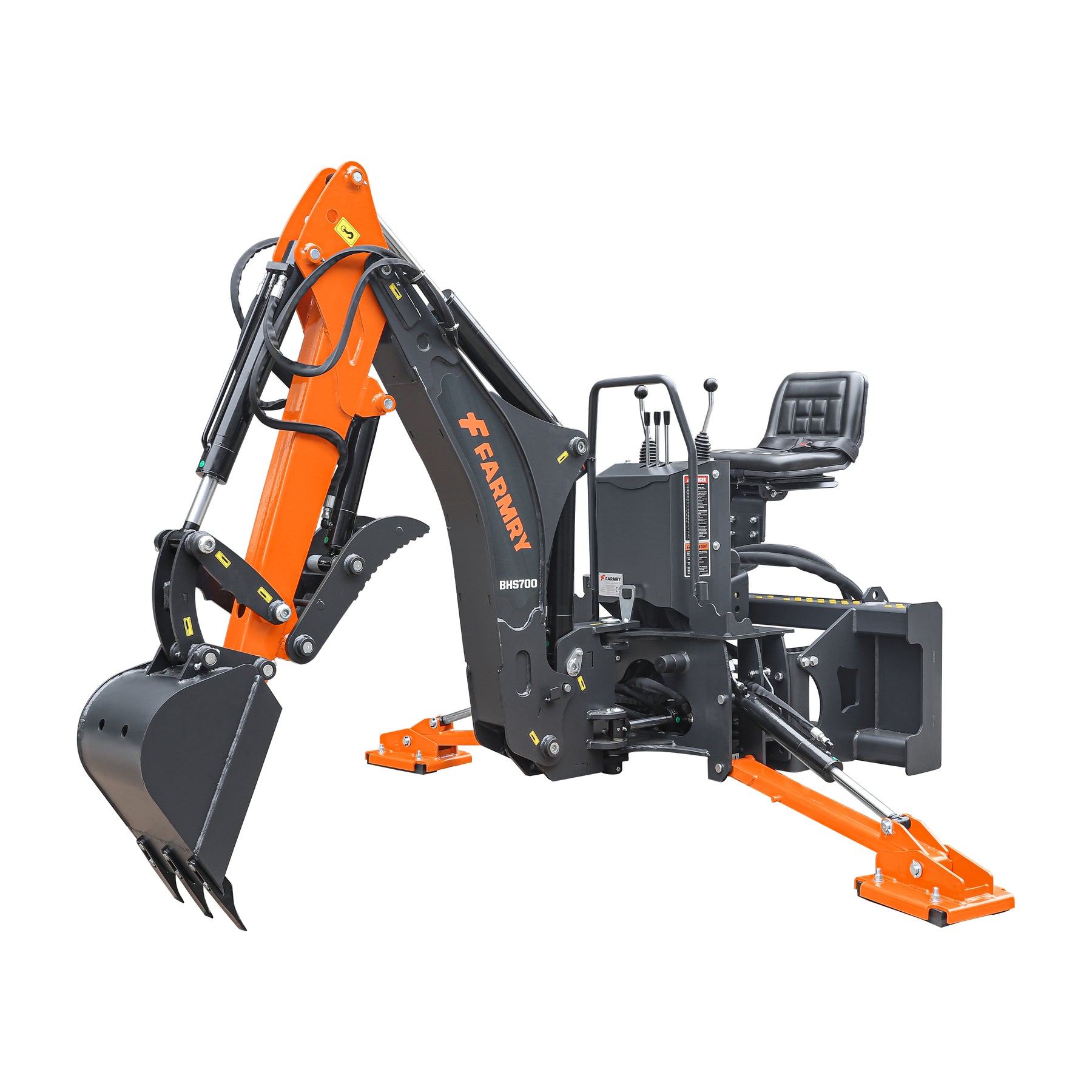 7 ' Skid Steer Loader Backhoe with Curved Boom, 12" Bucket, Hydraulic Grapple Thumb  included, for 30-60 HP , BHS700