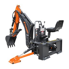 8 '2 " Skid Steer Loader Backhoe with Curved Boom, 15" Bucket, Hydraulic Grapple Thumb included, for 30-75 HP, BHS820