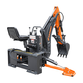 9 '2 " Skid Steer Loader Backhoe with Curved Boom, 18" Bucket, Hydraulic Grapple Thumb included, for 45-120 HP, BHS920