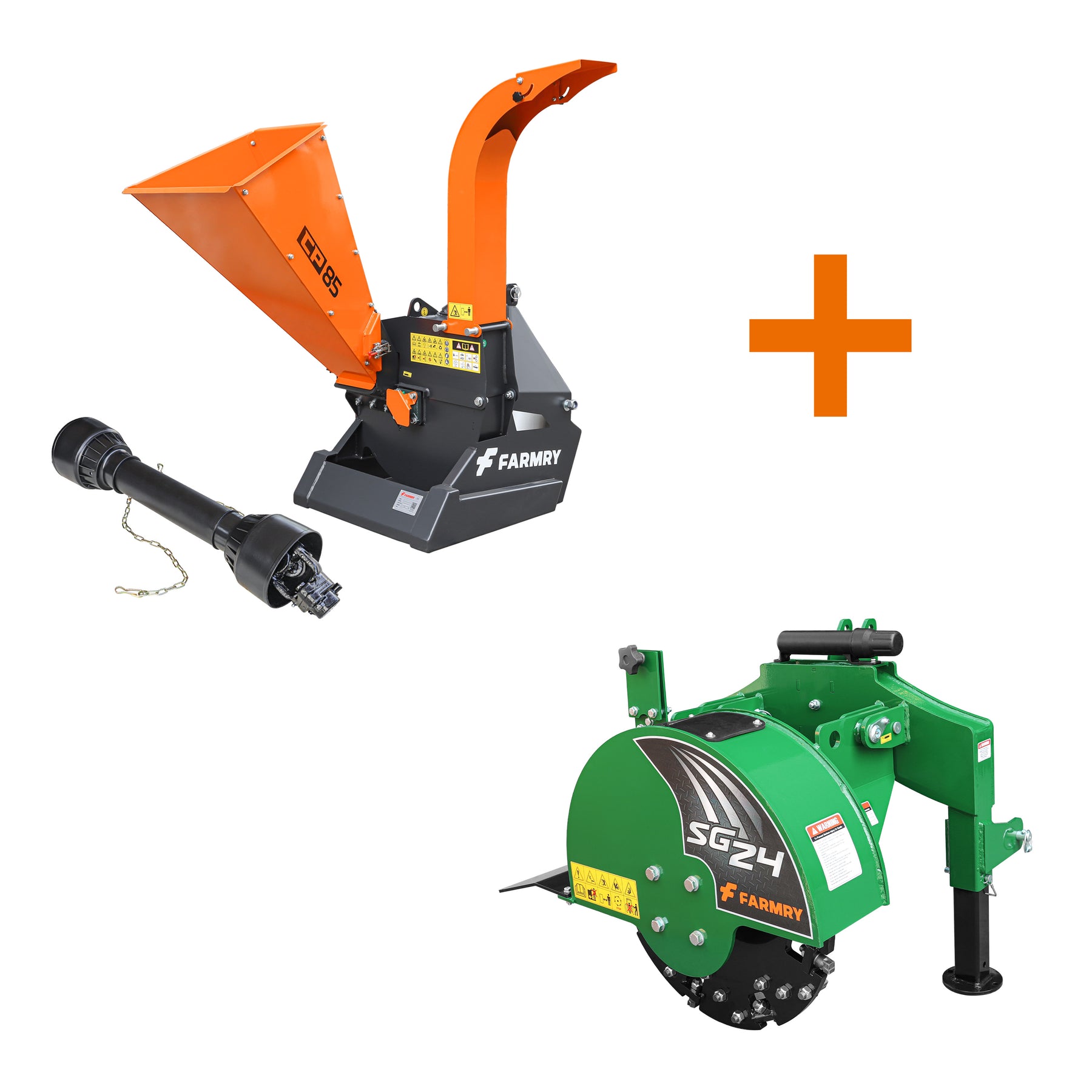 5” PTO Wood Chipper + 3-Point PTO Stump Grinder Combo for 15–45 HP Tractors (CP85 + SG24green)